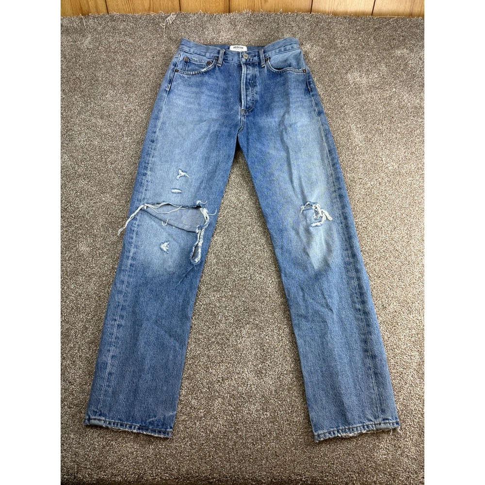 AGOLDE High Rise Button Fly Ever More Distressed Size 26 Denim Jeans Pants